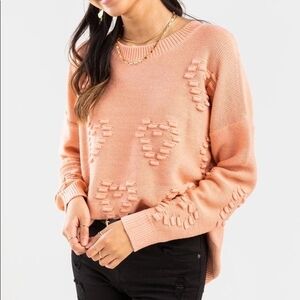 June & Ivy Pink Heart Knit Sweater, Medium (B7)